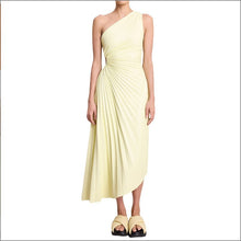 Load image into Gallery viewer, Women Clothing One Shoulder Diagonal Collar Pleated Hollow Out Cutout Dress