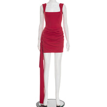 Load image into Gallery viewer, Women Clothing Spring Solid Color Square Collar Spaghetti Straps Sleeveless Ribbon Sheath Slim Fit Short Dress
