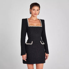 Load image into Gallery viewer, Elegant Slim Fit Slimming U Neck Long Sleeved Beaded Classic Dress Women