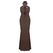 Load image into Gallery viewer, Autumn Winter Slim Slimming Wrapped Chest Hip Dress Sexy Coffee Color Cross Halterneck Dress