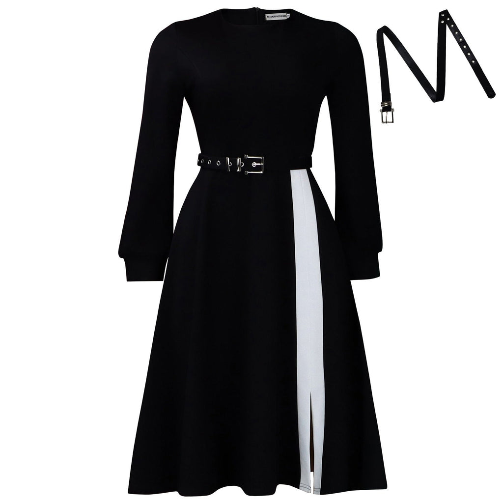 Women Clothing Long Sleeve round Neck Solid Color High Waist Elegant Spliced African Dress