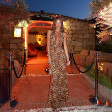 Load image into Gallery viewer, Deep V Plunge Leopard Print Strap Dress for Women Vacation Sexy Slim Fit Halter Backless Maxi Dress