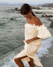 Load image into Gallery viewer, Solid Color Cotton Linen Sexy of Neck Split Holiday Dress Women
