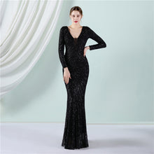 Load image into Gallery viewer, Positioning Floral Sequin Evening Dress Women Banquet Elegant Long Sleeve Sequined Queen Fishtail Dress