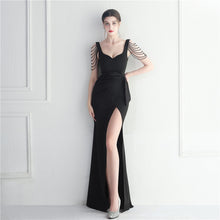 Load image into Gallery viewer, Craft Beaded Car Model Bridesmaid Performance Wedding Long Slit Evening Dress