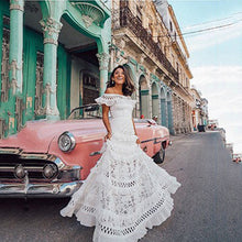 Load image into Gallery viewer, Summer Women Clothing off Shoulder Ruffled Hollow Out Cutout Wide Hem Lace Long Dress