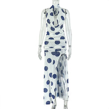 Load image into Gallery viewer, Black White Polka Dot Women Split Printed Street Asymmetric Dress Turtleneck Lace up Backless Dress