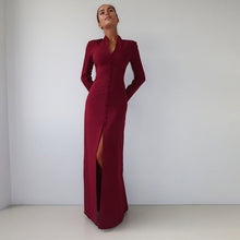Load image into Gallery viewer, Autumn French Solid Color V neck High Waist Slim Slimming Slit Dress
