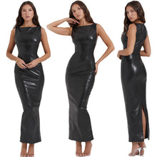 Load image into Gallery viewer, Women Dress Autumn Faux Leather Dress Split Maxi Dress Women Clothing Now
