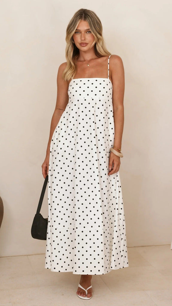 Arrival Dress Polka Dot Print High Waist Big Swing Vacation Maxi Dress