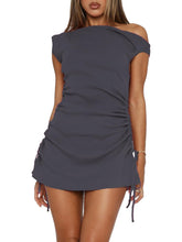Load image into Gallery viewer, Spring Summer Slim Fit Dress Sexy Sheath off the Shoulder Pleated Drawstring