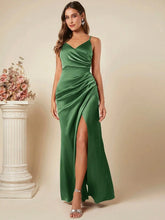 Load image into Gallery viewer, Women Spring Summer Satin Sling Dress Sexy Backless Pleated Dress Bridesmaid Dress