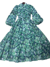 Load image into Gallery viewer, Beautiful Tea Break Dress Spring Summer Small Stand Collar Printed Lace up Waist Slimming Dress Women