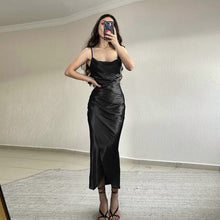 Load image into Gallery viewer, Sexy Sexy Low Cut Satin Split Sling Dress Slim Backless Maxi Dress