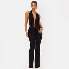 Load image into Gallery viewer, Women Clothing Winter Hanging Collar Backless Top Metal Buckle Bootcut Pants Two Piece Set