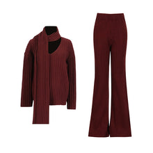 Load image into Gallery viewer, Women Autumn Winter High Grade Elegant Knitted Two Piece Scarf Design Loose Wide Leg Pants Set