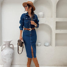 Load image into Gallery viewer, Casual Multi Button Long Sleeve Denim Mid Length Dress