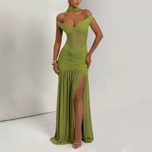 Load image into Gallery viewer, Summer Sexy Tube Top Backless Dress Mesh Pleated Slit Dress