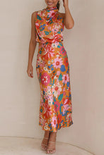 Load image into Gallery viewer, Mature Elegant Women Sleeveless Strap Printing Satin Dress