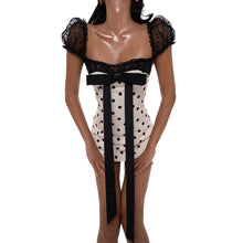 Load image into Gallery viewer, Summer Women Bow Polka Dot Short Sexy Lace Stitching Tight Waist Hip Dress