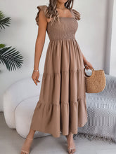 Load image into Gallery viewer, Summer Solid Color Square Collar Wooden Ear Waist A line Dress Women Clothing