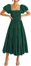 Load image into Gallery viewer, Summer Women Clothing Square Collar Backless Puff Sleeve Pleated Short Sleeves Dress