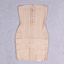 Load image into Gallery viewer, Knitted Apricot Tube Top Cloth Bag Buckle Party Bandage Sexy Backless Dress Crisscross
