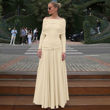 Load image into Gallery viewer, French Women Autumn off Neck Cinched Pleated Long Sleeve Dress