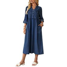 Load image into Gallery viewer, Women Clothing French Long Sleeve V neck Denim Maxi Dress