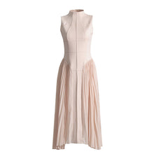Load image into Gallery viewer, Summer Stand Collar Elegant Slightly Mature Dress Design Pleated Patchwork Waist Slimming Slimming Dress Long Dress