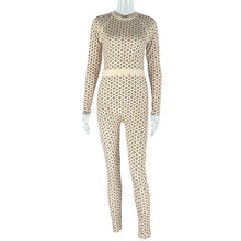 Load image into Gallery viewer, Casual Home Women Slim Fit Elastic Waist Tightening Jumpsuit Print round Neck Long Sleeve Jumpsuit
