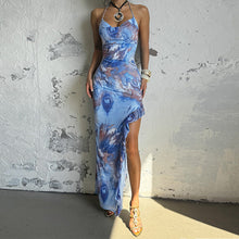Load image into Gallery viewer, Pocket Collar Print Holiday Dress Spring Summer Sleeveless Split Maxi Dress