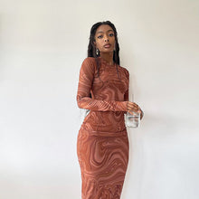 Load image into Gallery viewer, Women Clothing Autumn Winter Print round Neck Long Sleeve Slim Mid Length Dress