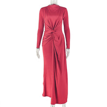 Load image into Gallery viewer, Solid Color Pleated Slim Curve Slimming Hip Dress round Neck Long Sleeve Elegant Women Tight Dress