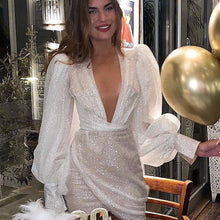 Load image into Gallery viewer, Women Clothing Sexy Shiny V neck Dress Hip Wrapped Evening Dress