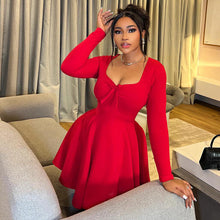 Load image into Gallery viewer, Women Clothing Outdoor All Matching Date A line Dress Pleated Long Sleeve Solid Color Dress