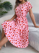 Load image into Gallery viewer, Valentine Day Gift Spring Summer Casual Contrast Color Love Heart Short Sleeve Waist Controlled Pleated Dress Women Clothing