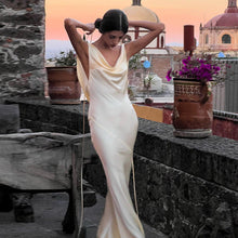 Load image into Gallery viewer, Women off Shoulder Dress Sexy Backless Satin Dress Light Luxury Dress Elegant Fishtail