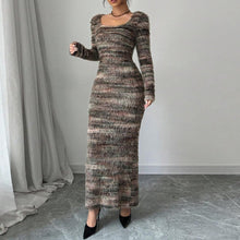 Load image into Gallery viewer, Autumn Slim Fit Slit round Neck Yarn Dyed Dress for Women