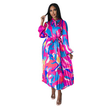 Load image into Gallery viewer, Women Clothing Lace up Long Sleeve Printed Pleated Dress