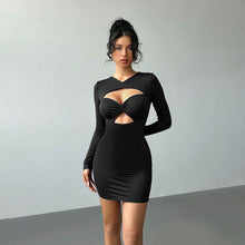 Load image into Gallery viewer, Autumn Winter Sexy Hollow Out Cutout Long Sleeved Slim Fit Sheath Solid Color Party Dress