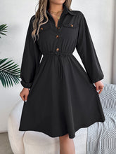Load image into Gallery viewer, Real Shot Autumn Winter Casual Button Lace up Waist Controlled Long Sleeves Shirt Dress Women Clothing