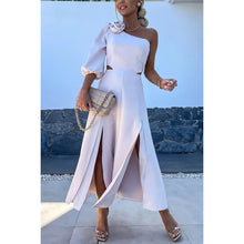 Load image into Gallery viewer, Spring Summer Cross-Shoulder Split Double Layer Dress Casual Party Satin Dress