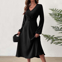 Load image into Gallery viewer, French Adult Lady like Woman V neck Dress Autumn Winter Elegant Elegant A line High Waist Midi Dress