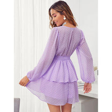 Load image into Gallery viewer, Women Summer Fashion V-neck Double Layer Lower Hem with Lace Polka Dot Dress
