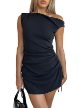 Load image into Gallery viewer, Spring Summer Slim Fit Dress Sexy Sheath off the Shoulder Pleated Drawstring