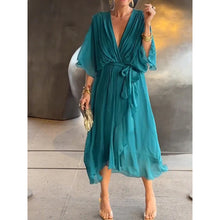 Load image into Gallery viewer, Women Clothing Solid Color Tied Maxi Dress Batwing Sleeve Irregular Asymmetric Dress