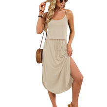 Load image into Gallery viewer, Spring Summer Solid Color U Neck Camisole Drawstring Split Dress