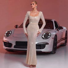 Load image into Gallery viewer, Arrival Gorgeous Mesh Drilling Beaded Square Collar Slimming Backless Long Fishtail Party Dinner Sling Formal Dress