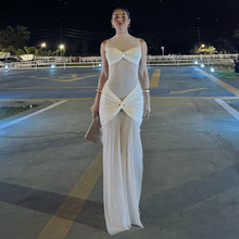 Load image into Gallery viewer, Spring Evening Sheer Mesh Sexy Solid Color Sheath Women Dress